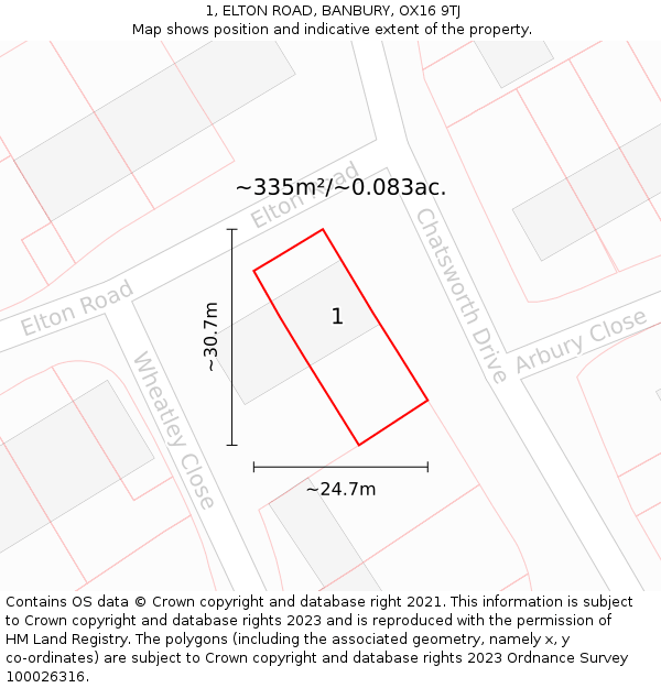 1, ELTON ROAD, BANBURY, OX16 9TJ: Plot and title map