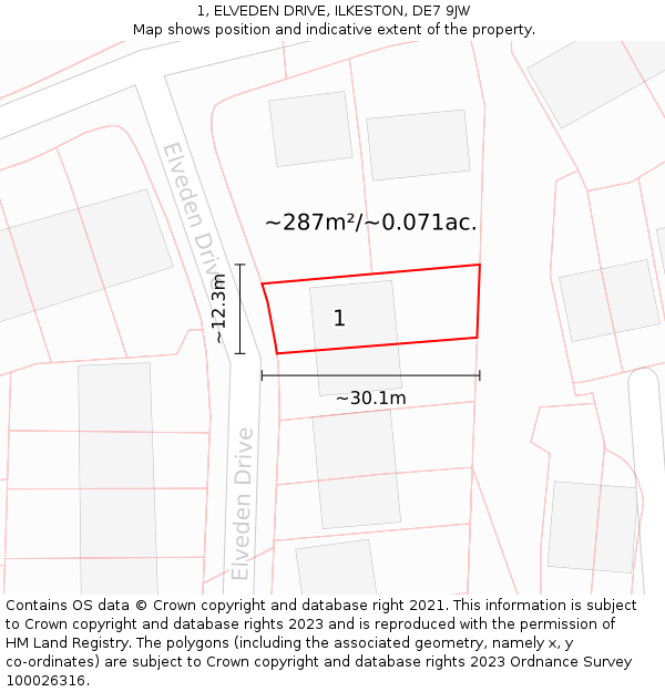 1, ELVEDEN DRIVE, ILKESTON, DE7 9JW: Plot and title map