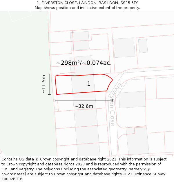 1, ELVERSTON CLOSE, LAINDON, BASILDON, SS15 5TY: Plot and title map