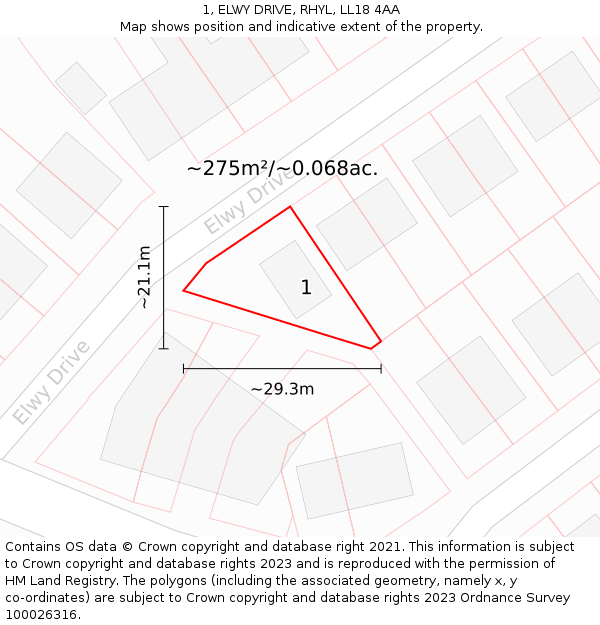 1, ELWY DRIVE, RHYL, LL18 4AA: Plot and title map