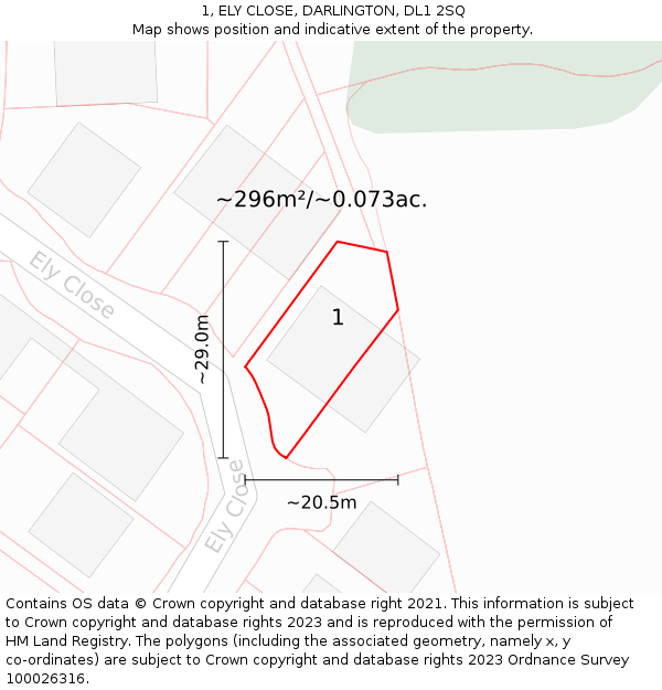 1, ELY CLOSE, DARLINGTON, DL1 2SQ: Plot and title map