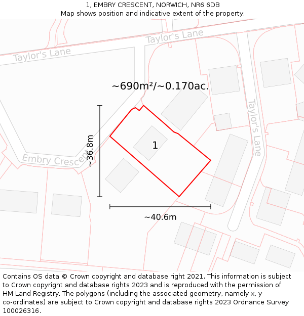 1, EMBRY CRESCENT, NORWICH, NR6 6DB: Plot and title map