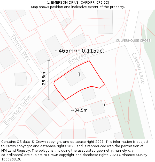 1, EMERSON DRIVE, CARDIFF, CF5 5DJ: Plot and title map