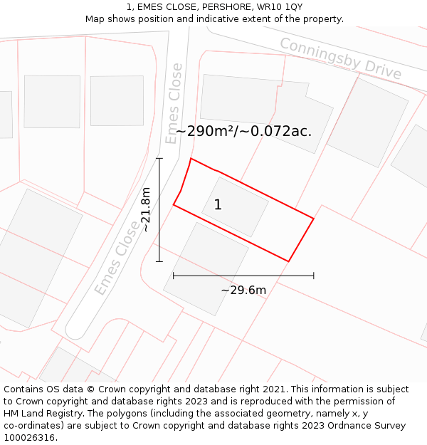 1, EMES CLOSE, PERSHORE, WR10 1QY: Plot and title map