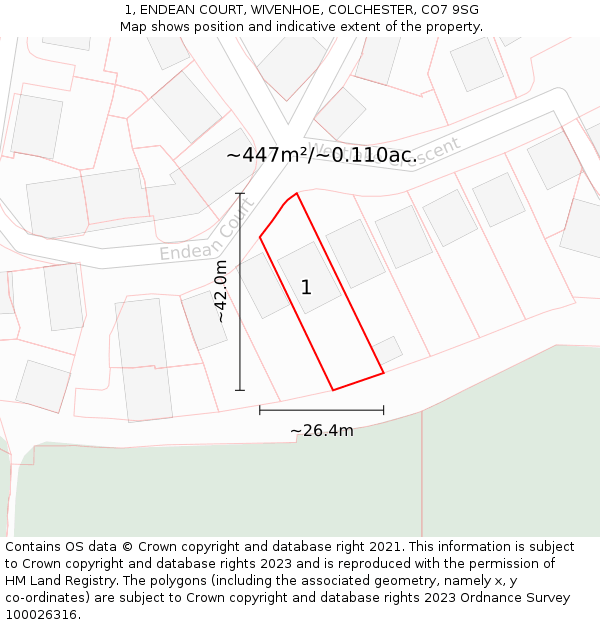 1, ENDEAN COURT, WIVENHOE, COLCHESTER, CO7 9SG: Plot and title map