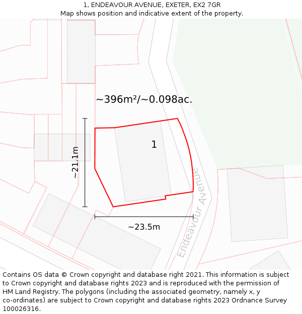 1, ENDEAVOUR AVENUE, EXETER, EX2 7GR: Plot and title map