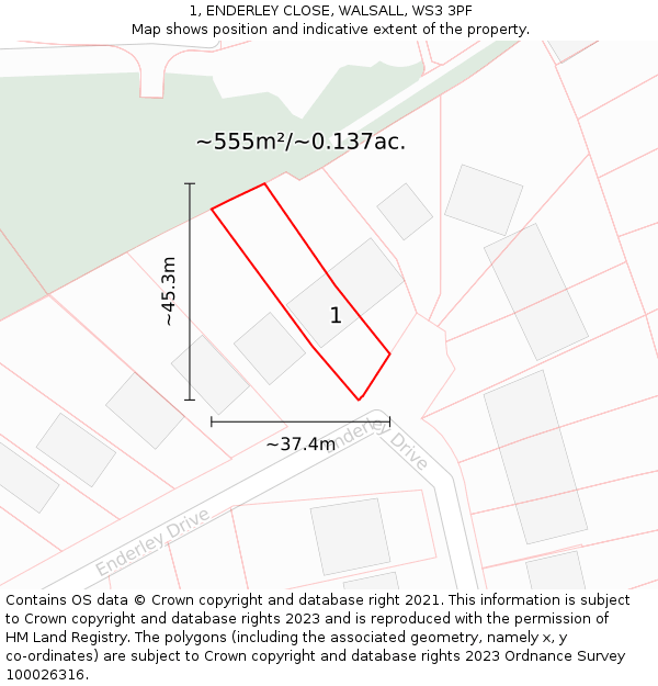 1, ENDERLEY CLOSE, WALSALL, WS3 3PF: Plot and title map