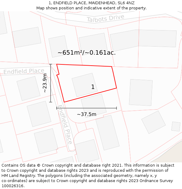 1, ENDFIELD PLACE, MAIDENHEAD, SL6 4NZ: Plot and title map