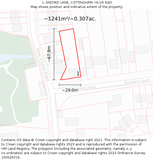 1, ENDYKE LANE, COTTINGHAM, HU16 4QD: Plot and title map