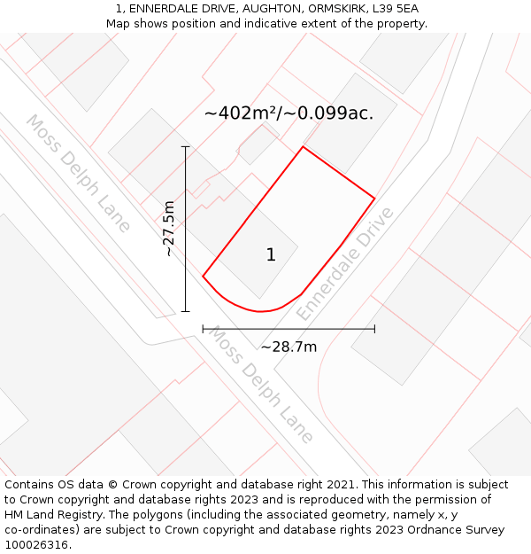 1, ENNERDALE DRIVE, AUGHTON, ORMSKIRK, L39 5EA: Plot and title map