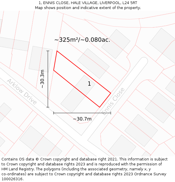 1, ENNIS CLOSE, HALE VILLAGE, LIVERPOOL, L24 5RT: Plot and title map