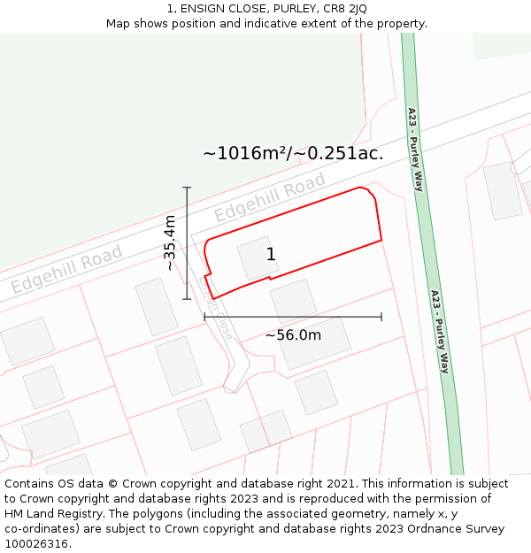 1, ENSIGN CLOSE, PURLEY, CR8 2JQ: Plot and title map