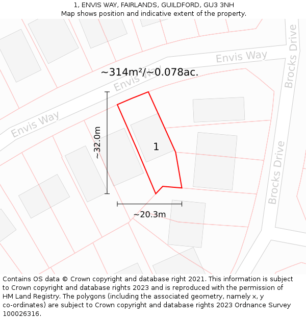 1, ENVIS WAY, FAIRLANDS, GUILDFORD, GU3 3NH: Plot and title map