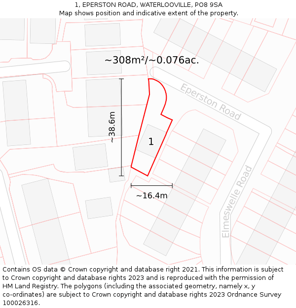 1, EPERSTON ROAD, WATERLOOVILLE, PO8 9SA: Plot and title map