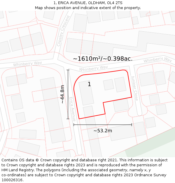 1, ERICA AVENUE, OLDHAM, OL4 2TS: Plot and title map