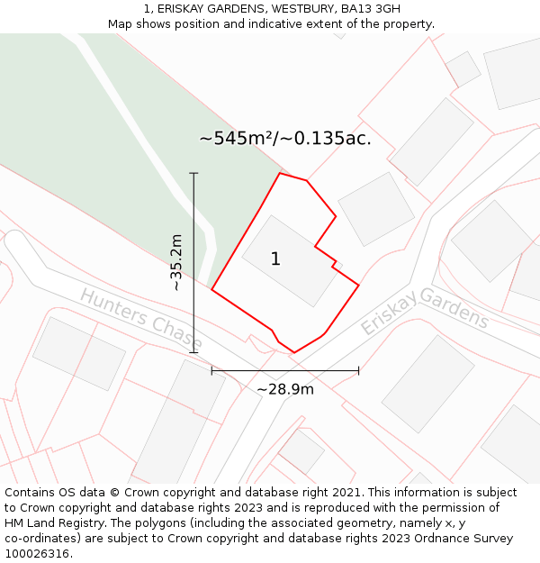 1, ERISKAY GARDENS, WESTBURY, BA13 3GH: Plot and title map