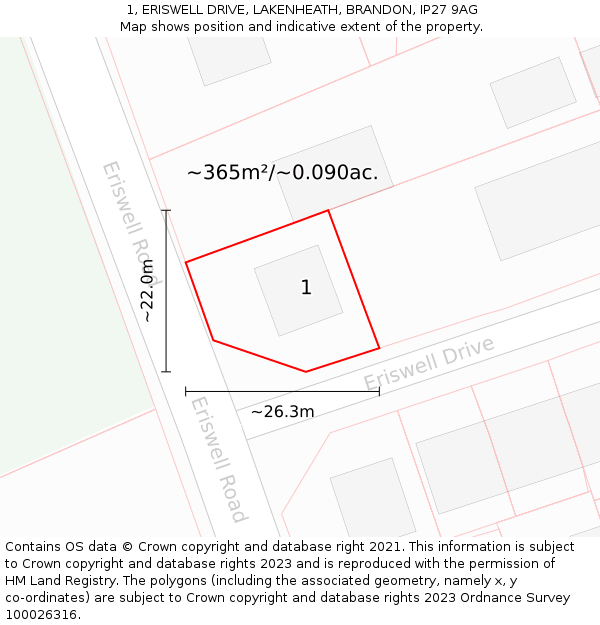 1, ERISWELL DRIVE, LAKENHEATH, BRANDON, IP27 9AG: Plot and title map