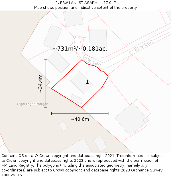 1, ERW LAN, ST ASAPH, LL17 0LZ: Plot and title map