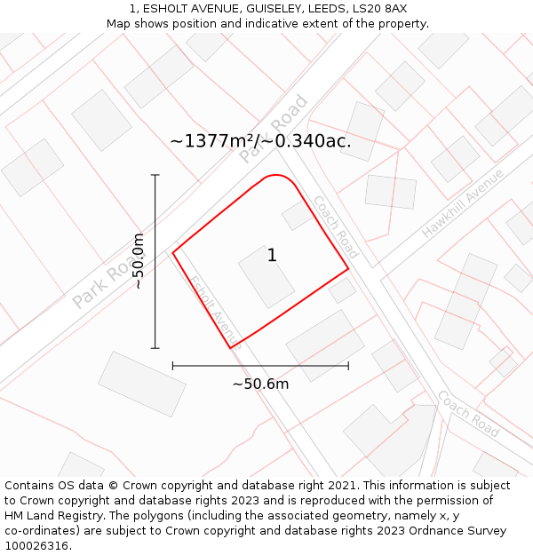 1, ESHOLT AVENUE, GUISELEY, LEEDS, LS20 8AX: Plot and title map