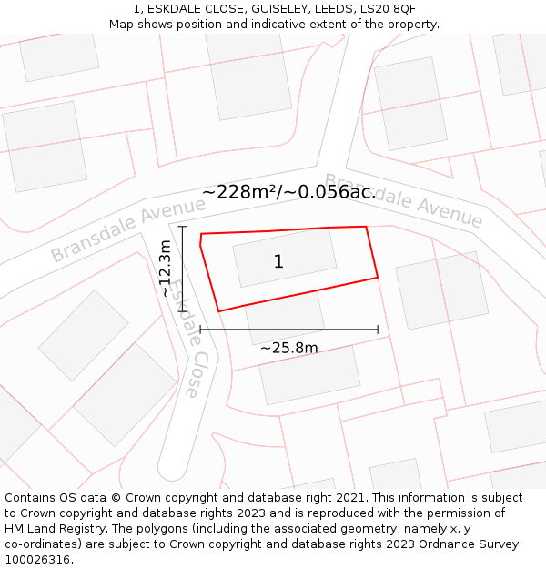 1, ESKDALE CLOSE, GUISELEY, LEEDS, LS20 8QF: Plot and title map