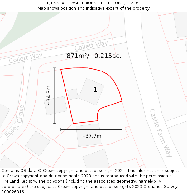 1, ESSEX CHASE, PRIORSLEE, TELFORD, TF2 9ST: Plot and title map