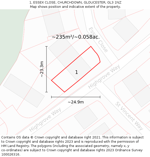 1, ESSEX CLOSE, CHURCHDOWN, GLOUCESTER, GL3 1NZ: Plot and title map