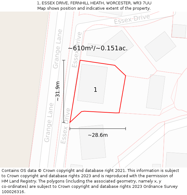 1, ESSEX DRIVE, FERNHILL HEATH, WORCESTER, WR3 7UU: Plot and title map