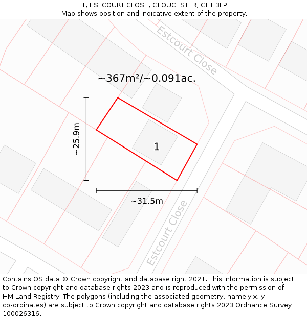 1, ESTCOURT CLOSE, GLOUCESTER, GL1 3LP: Plot and title map