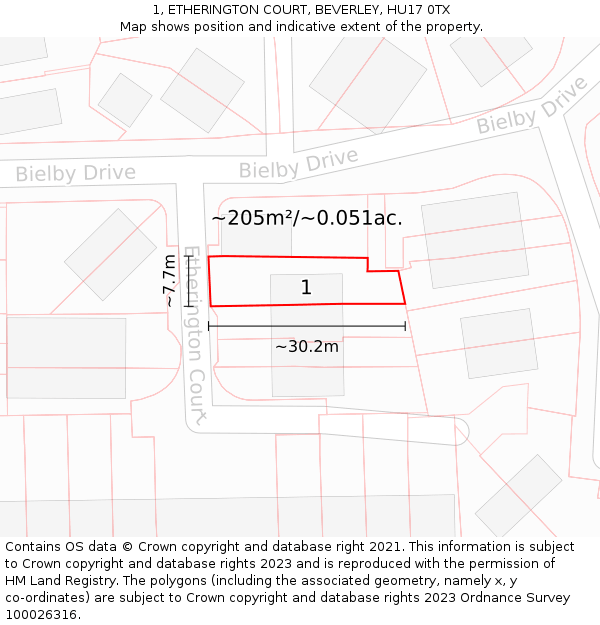 1, ETHERINGTON COURT, BEVERLEY, HU17 0TX: Plot and title map