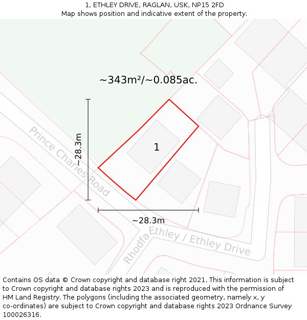 1, ETHLEY DRIVE, RAGLAN, USK, NP15 2FD: Plot and title map