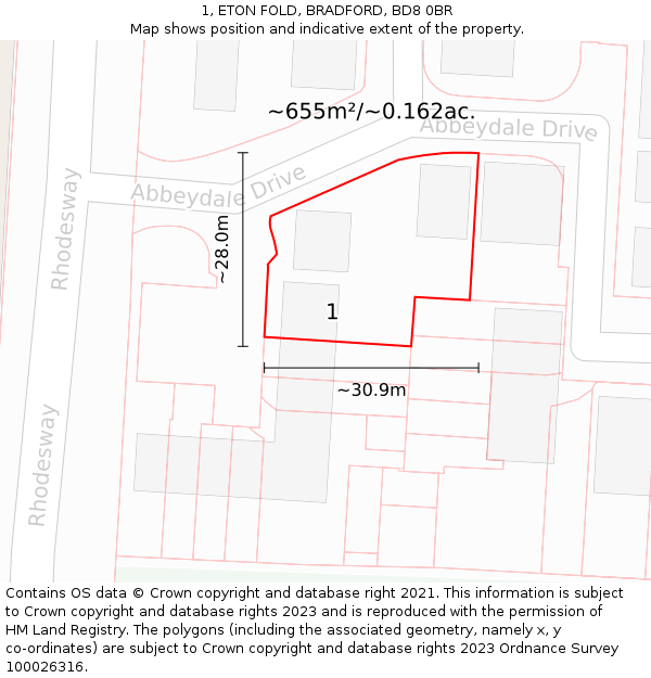 1, ETON FOLD, BRADFORD, BD8 0BR: Plot and title map