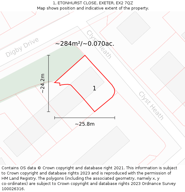 1, ETONHURST CLOSE, EXETER, EX2 7QZ: Plot and title map