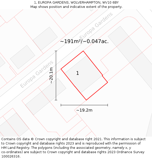 1, EUROPA GARDENS, WOLVERHAMPTON, WV10 6BY: Plot and title map