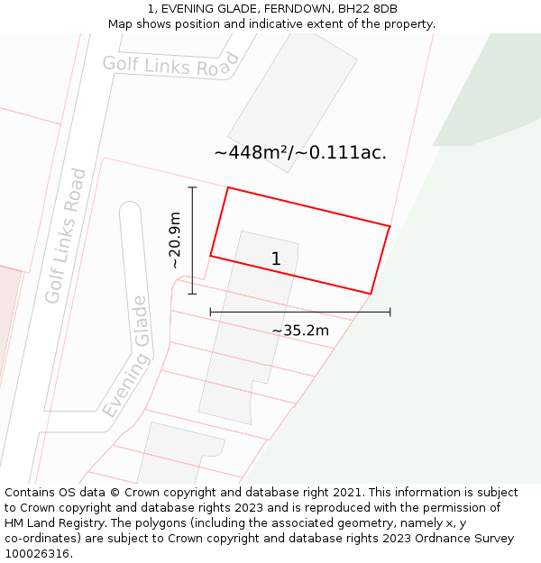 1, EVENING GLADE, FERNDOWN, BH22 8DB: Plot and title map