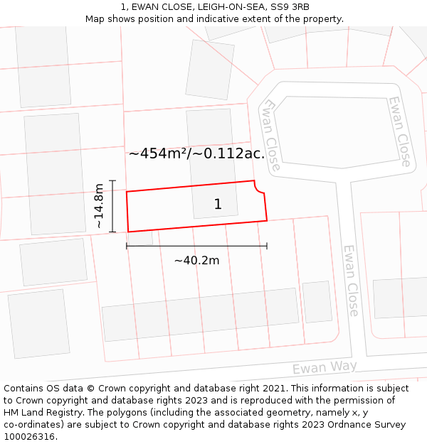 1, EWAN CLOSE, LEIGH-ON-SEA, SS9 3RB: Plot and title map