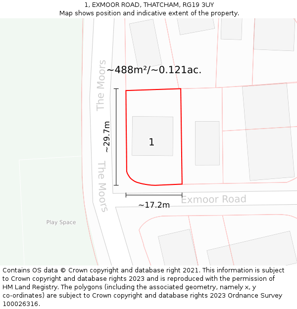 1, EXMOOR ROAD, THATCHAM, RG19 3UY: Plot and title map