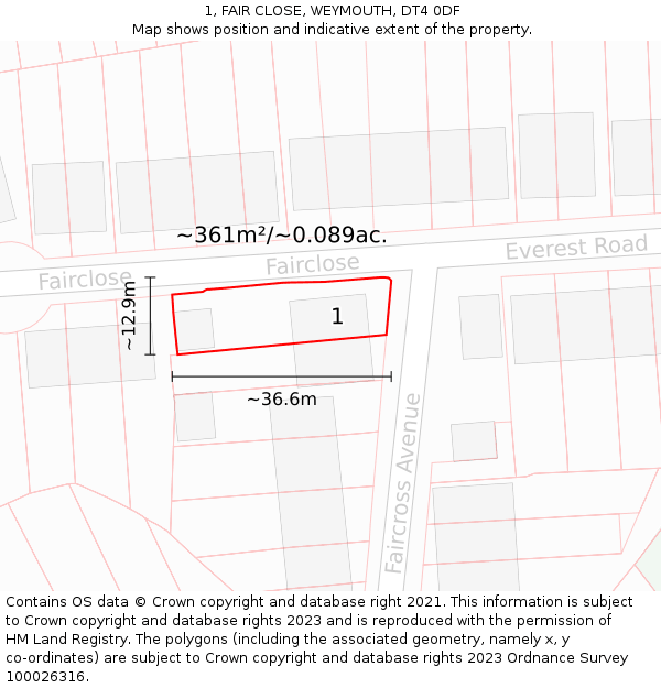 1, FAIR CLOSE, WEYMOUTH, DT4 0DF: Plot and title map