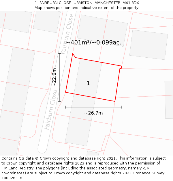 1, FAIRBURN CLOSE, URMSTON, MANCHESTER, M41 8DX: Plot and title map