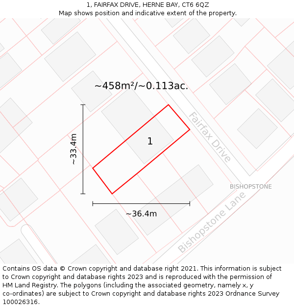 1, FAIRFAX DRIVE, HERNE BAY, CT6 6QZ: Plot and title map