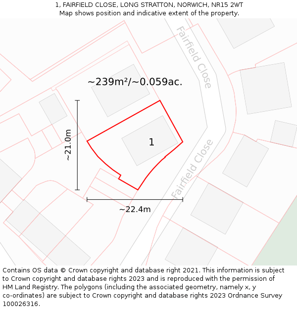 1, FAIRFIELD CLOSE, LONG STRATTON, NORWICH, NR15 2WT: Plot and title map