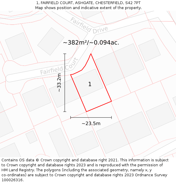 1, FAIRFIELD COURT, ASHGATE, CHESTERFIELD, S42 7PT: Plot and title map