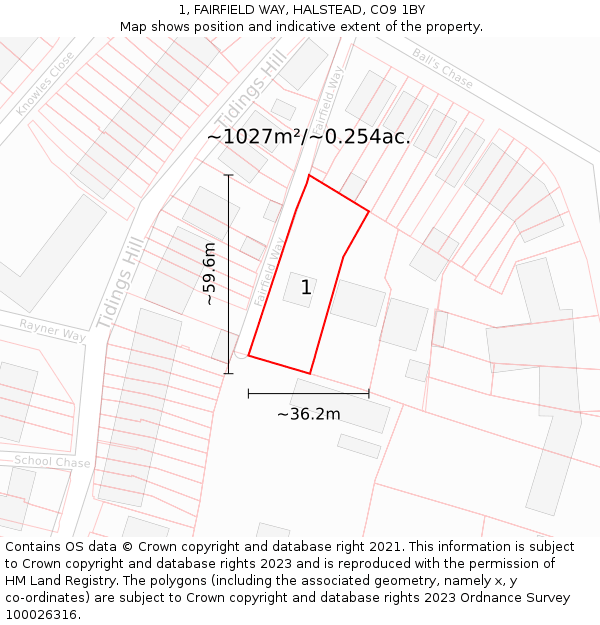 1, FAIRFIELD WAY, HALSTEAD, CO9 1BY: Plot and title map