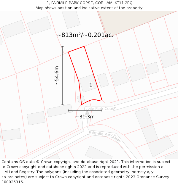 1, FAIRMILE PARK COPSE, COBHAM, KT11 2PQ: Plot and title map