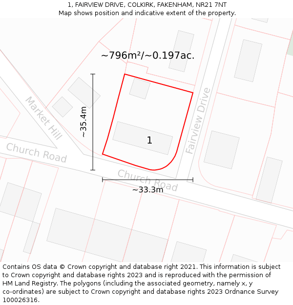 1, FAIRVIEW DRIVE, COLKIRK, FAKENHAM, NR21 7NT: Plot and title map