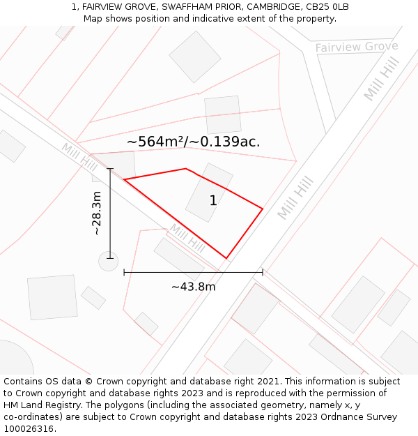 1, FAIRVIEW GROVE, SWAFFHAM PRIOR, CAMBRIDGE, CB25 0LB: Plot and title map