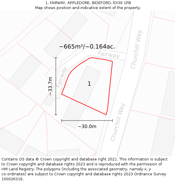 1, FAIRWAY, APPLEDORE, BIDEFORD, EX39 1PB: Plot and title map