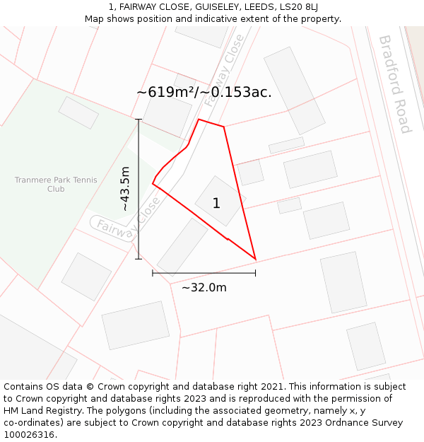 1, FAIRWAY CLOSE, GUISELEY, LEEDS, LS20 8LJ: Plot and title map