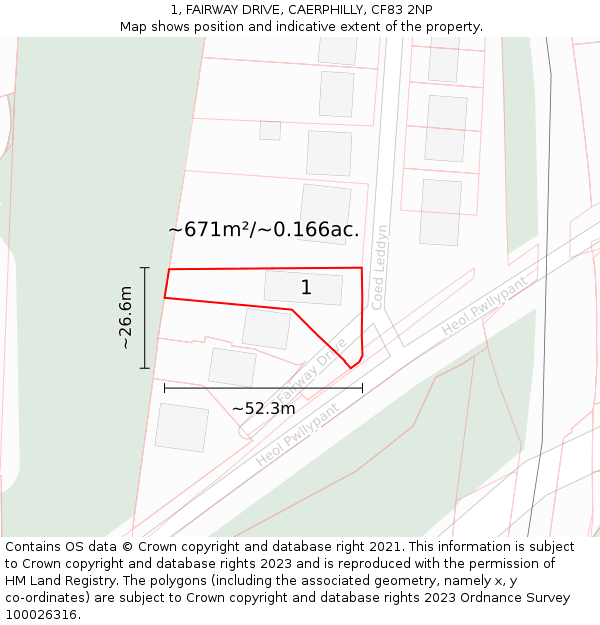 1, FAIRWAY DRIVE, CAERPHILLY, CF83 2NP: Plot and title map