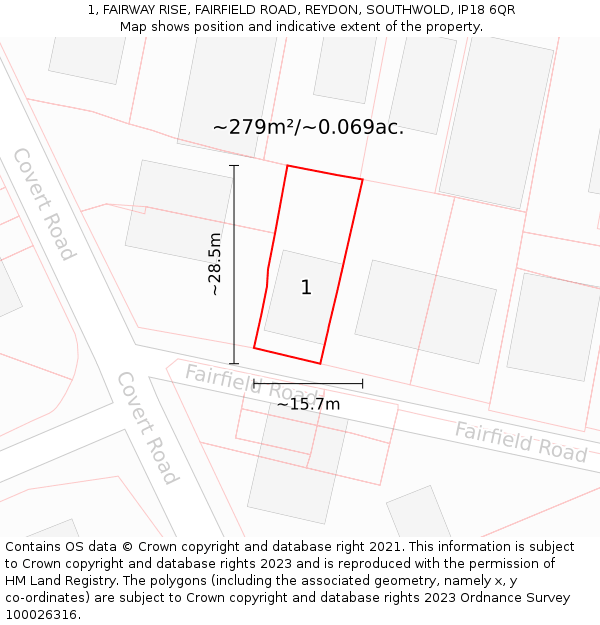 1, FAIRWAY RISE, FAIRFIELD ROAD, REYDON, SOUTHWOLD, IP18 6QR: Plot and title map