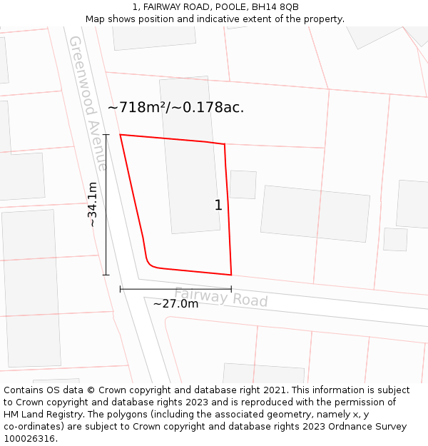 1, FAIRWAY ROAD, POOLE, BH14 8QB: Plot and title map